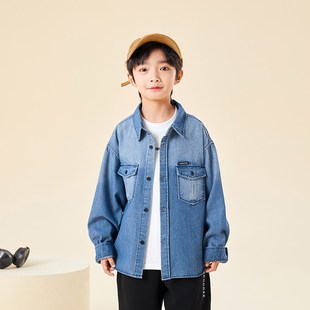 复古上衣薄儿童牛仔夹克儿童服装 Haru男孩牛仔衬衫 2024新香港风格