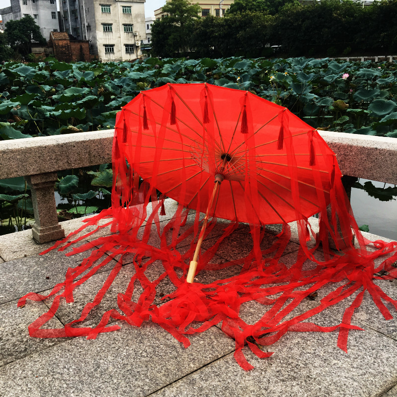 古装diy油纸伞cos古风流苏飘带带纱花伞中国风汉服拍照摄影道具伞