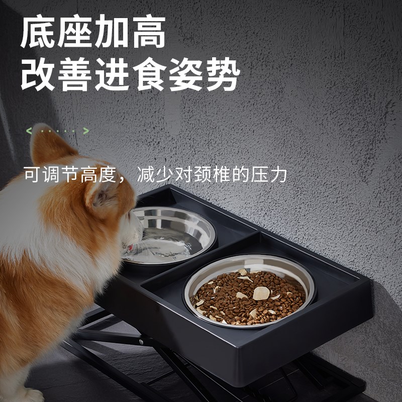 狗碗狗盆可调节高架双碗狗狗食盆饭盆大型犬防打翻不锈钢宠物水盆