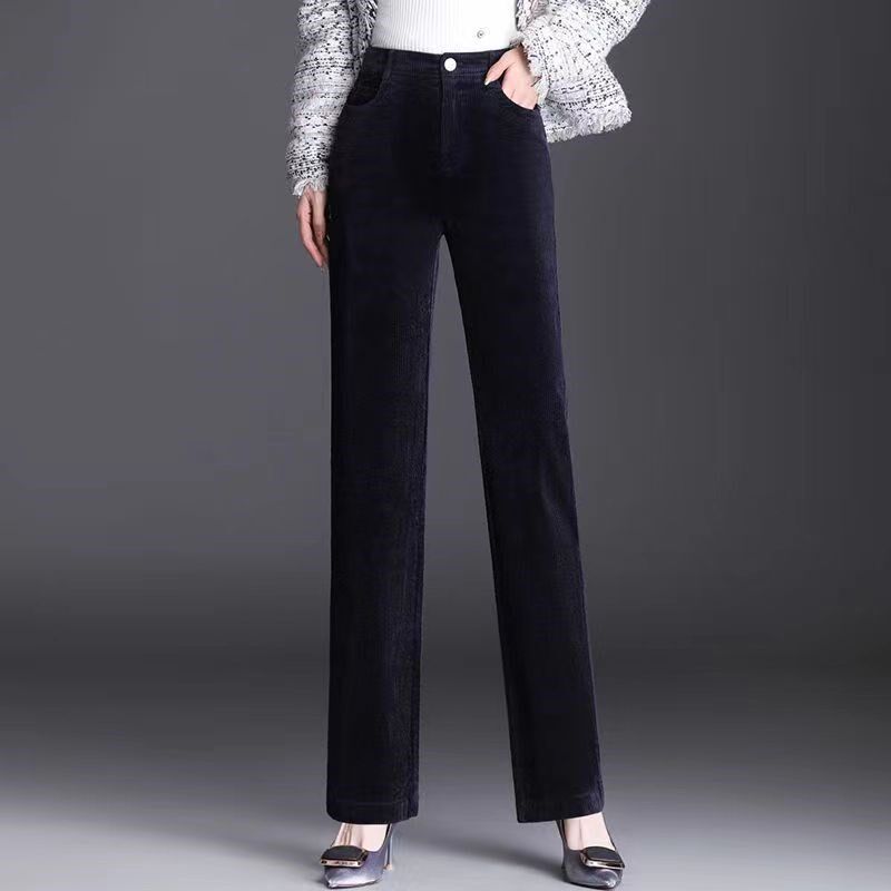灯芯绒裤子冬秋冬厚款加绒高腰休闲裤女长裤宽松显瘦直筒条绒女裤