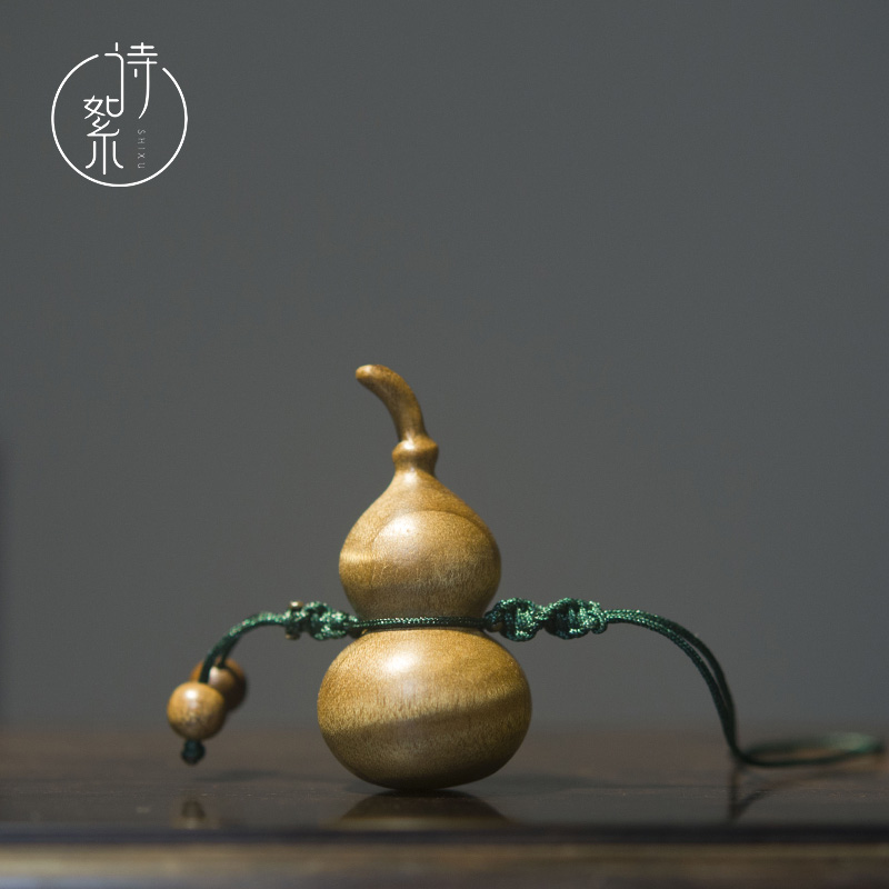 金丝楠木小葫芦手把件水波纹满金丝桢楠老料手机扣钥匙扣男女吊坠