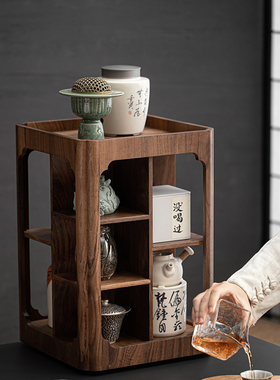 北美黑胡桃木旋转玲珑阁家用桌面收纳茶柜摆件茶具茶壶茶杯架子