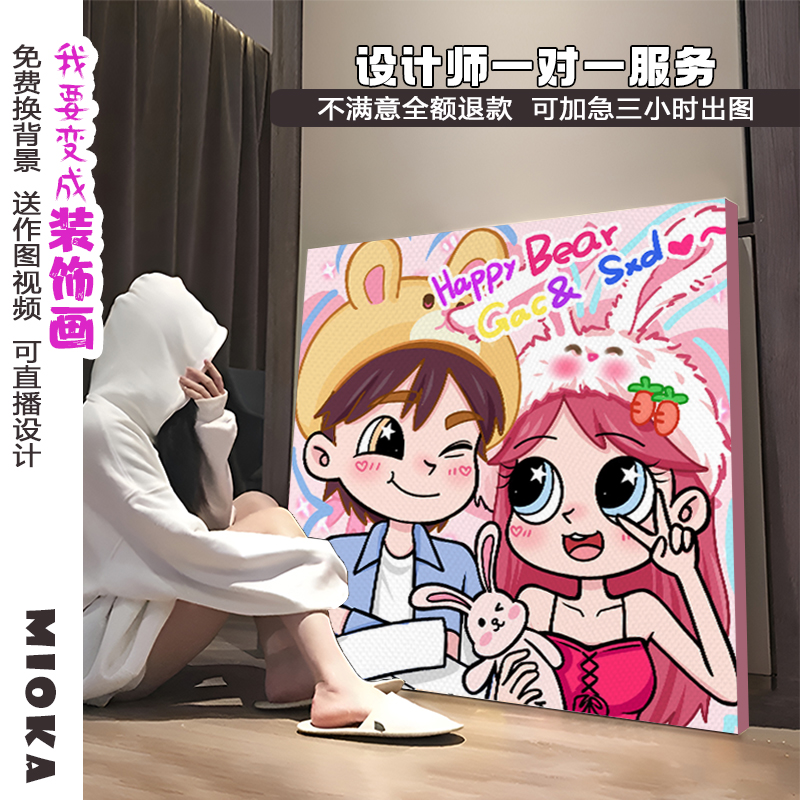 星蝶公主画照片情侣画像手绘定制diy新婚生日礼物闺蜜装饰油挂画