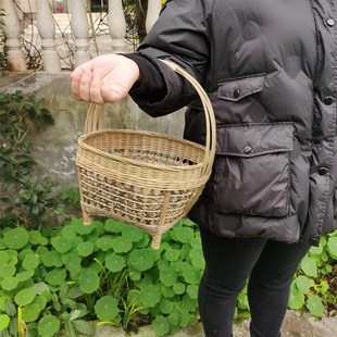 菜水果篮家用收纳筐手工竹篮竹筐 竹编手提篮镂空竹篮鸡蛋篮装