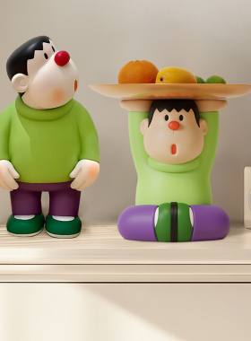 胖虎钥匙收纳玄关摆件高级感卡通创意托盘置物架客厅电视柜装饰品