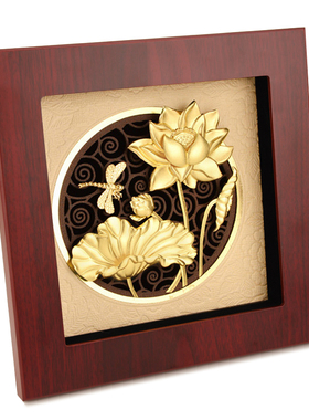 创意家居饰品金箔莲花荷花框画乔迁礼品客厅电视柜酒柜装饰小摆件