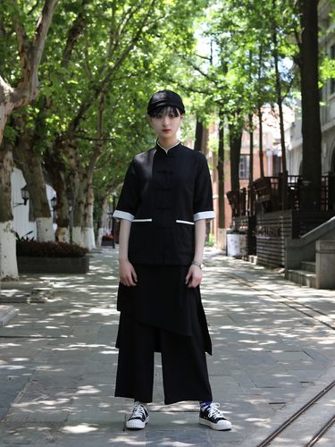 新款中式餐厅服务员工作服盘扣衬衫串串店火锅店男女套装定制logo