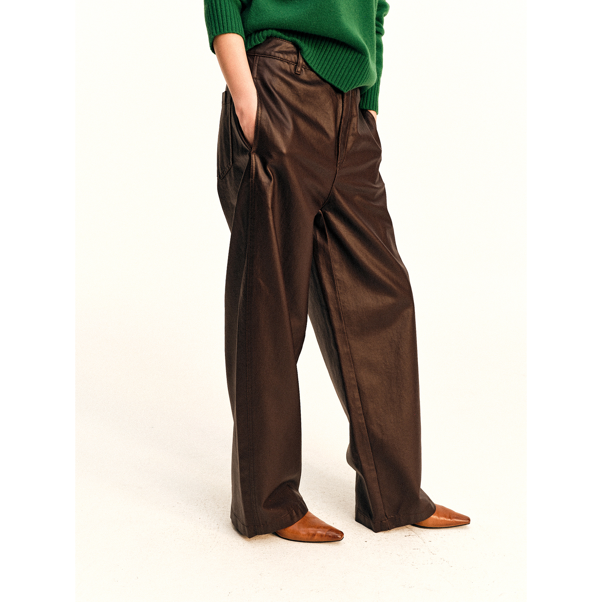 棕牛04 InHug/皮感牛仔 哑光光泽感丹宁牛仔休闲裤阔腿裤