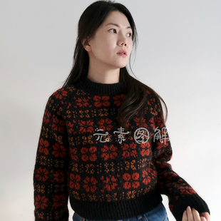 卡梅丽娅套衫图解提花 女士提花毛衣图解编织教程 中文字图解教程