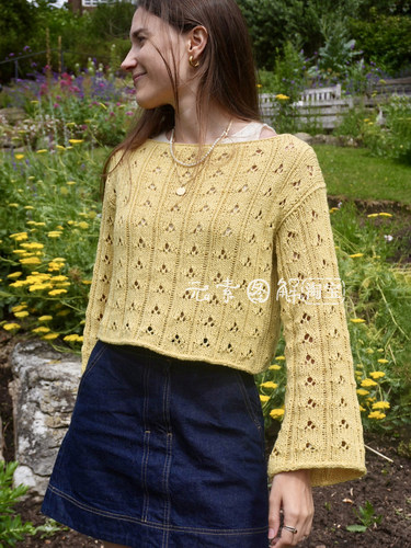 [英文]Elderflower Blouse 女士镂空花套衫毛衣编织图解文字教程
