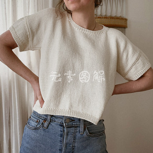 1646对白Tee 女士长短款两织圆领平落肩短袖 图解编织教程文字版