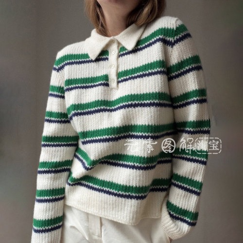 云间套衫图解 女士polo翻领毛衣编织图解教程 中文字图解教程