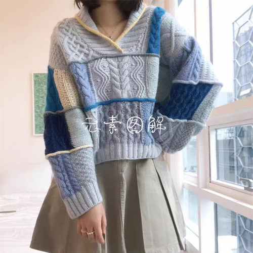 巧乐兹拼图麻花毛衣图解编织教程