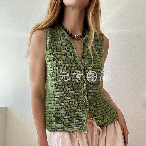 [中英文] Vest No10 女士开衫背心夏季毛衣编织图解教程 文字图解