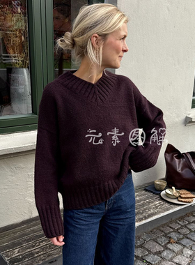 知许套衫图解 女士小V领落肩毛衣图解编织教程中文字图解教程