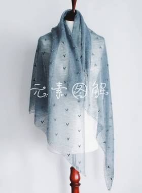 p23蓝色的心真丝马海小心心 女士披肩编织图解教程文字版非视频