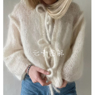 奥古斯特开衫图解 正反两穿圆领系带马海毛 毛衣图解教程文字版