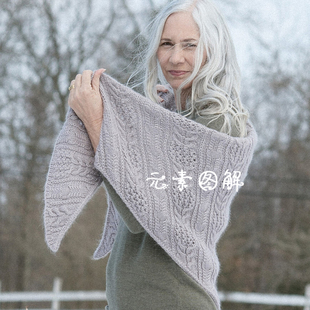 1017[英文]Clary Sage披肩 女士三角形围巾 编织图解教程无视频