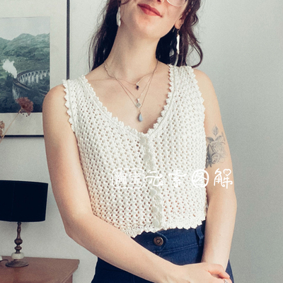 [英文]The Lace Vest图解  女士V领夏季背心毛衣编织图解教程