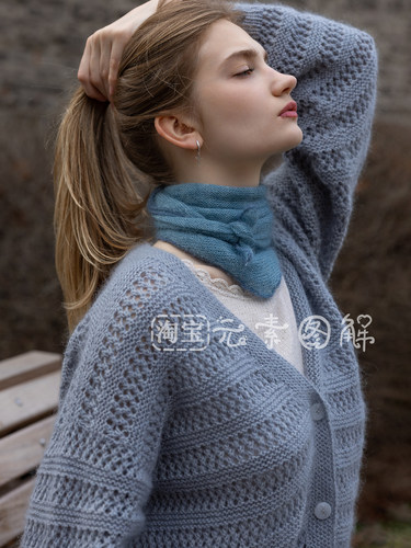 行星开衫图解 女士V领镂空花毛衣编织图解教程 中文字图解教程
