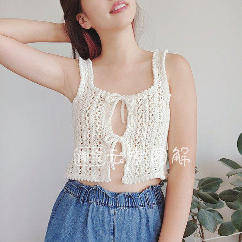 [英文]Another Lace Tie Up图解 女士夏季系带吊带背心编织教程