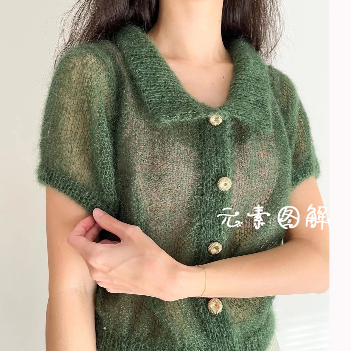 小翻领马海短袖图解织毛衣教程