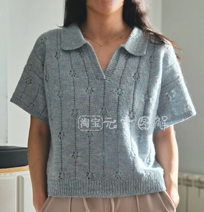 [英文]Cloudy Summer Top图解 女士小翻领V领短袖毛衣编织教程