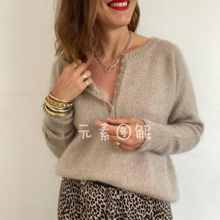 118古斯塔法式亨利领单排扣半开领 女士毛衣编织图解教程非视频