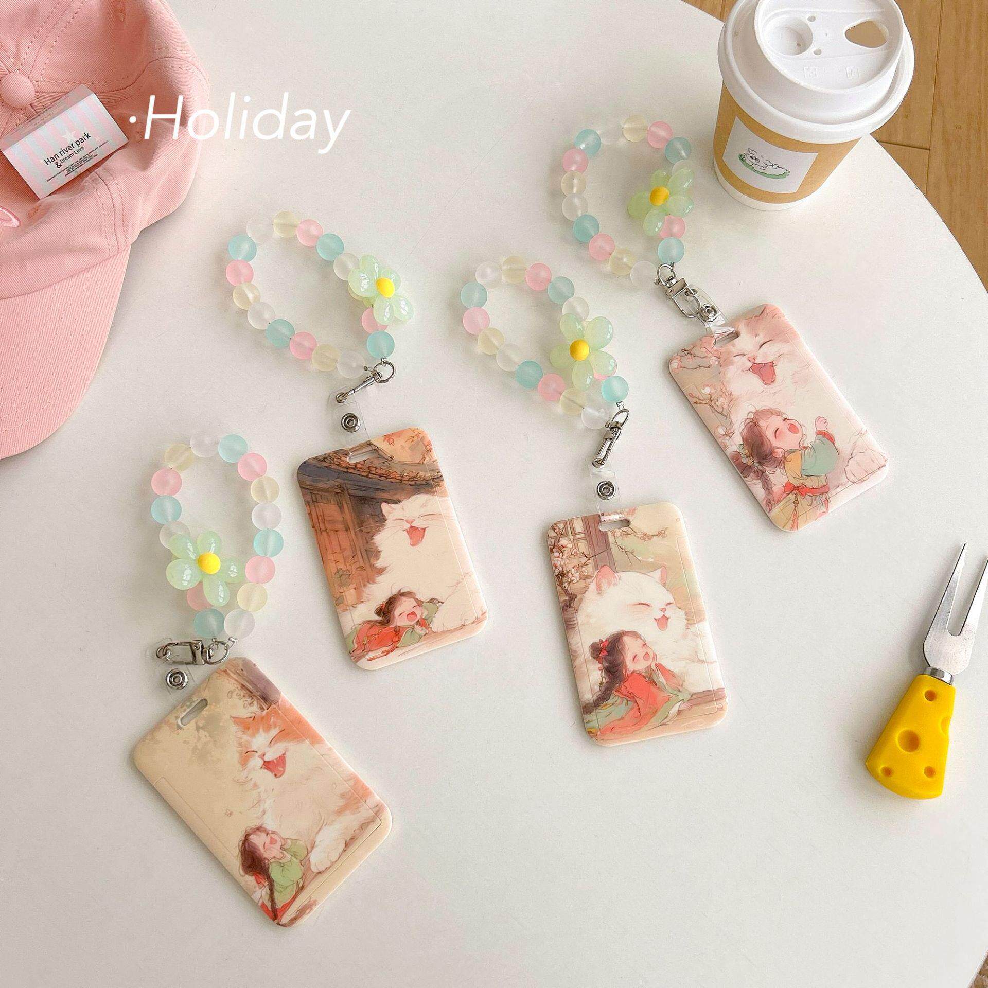 串珠花朵手串学生推拉卡套羊城通地铁饭卡证件卡套挂包可爱潮流卡