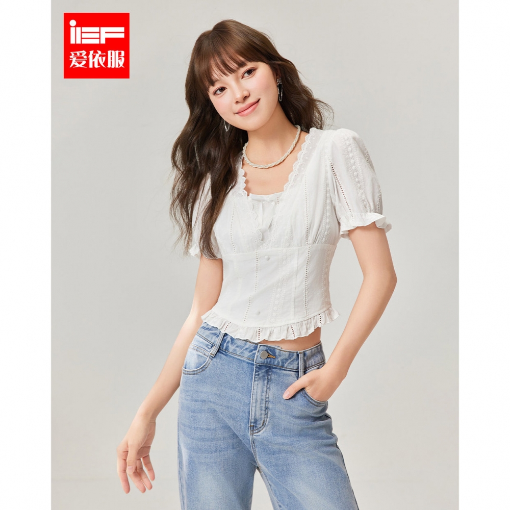 IEF/爱依服【门店同款】2025夏季新款法式纯欲气质修身百搭上衣