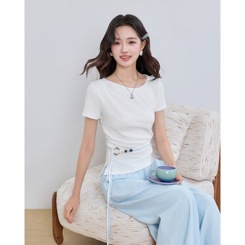 IEF/爱依服【小个子】绝美短袖白T恤新款通勤纯色设计感超火上衣