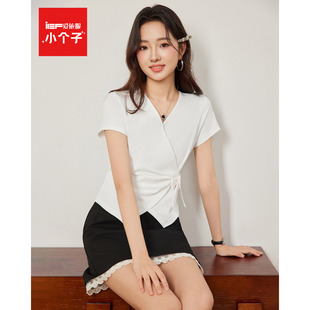 IEF/爱依服【小个子】2026夏季新款韩系V领短袖T恤女收腰绝美上衣