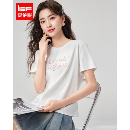 IEF/爱依服短袖上衣2025春夏新款韩版时尚小众字母印花百搭T恤女