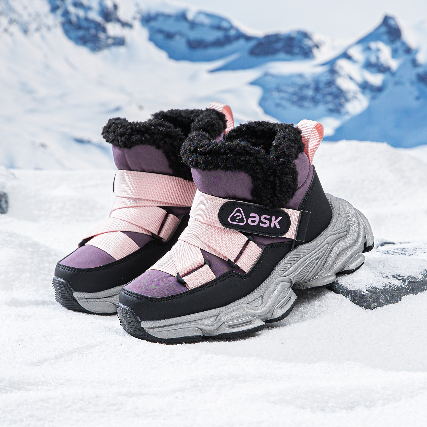 ASK童鞋女童运动棉鞋2025秋冬新款中大童加绒休闲儿童户外雪地靴