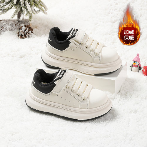 ASK Junior儿童运动鞋2025冬季时尚休闲鞋加绒二棉皮面麦昆小白鞋