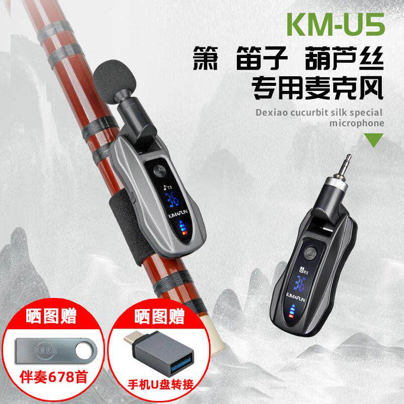 晶麦风U5长笛竹笛洞萧葫芦丝专业舞台用无线麦克风户外扩音拾音器