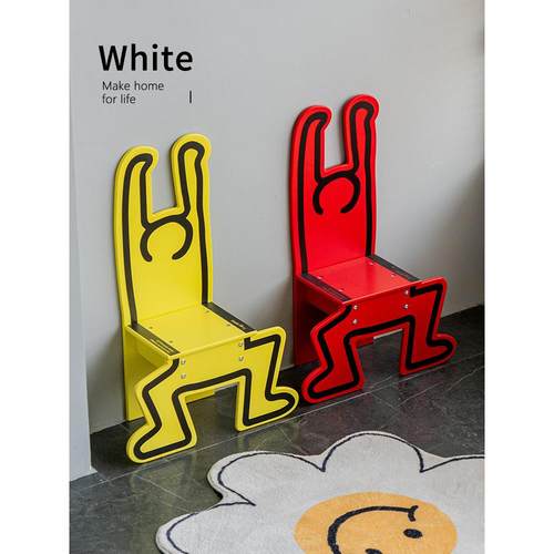 关于白北欧ins人形椅子创意网红靠背儿童学习椅家用卡通靠墙凳子