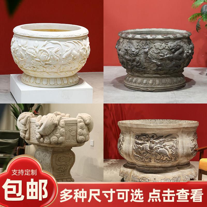 青石汉白玉石雕雕刻门海石缸石盆石槽可庭院园林空间陈设仿古做旧