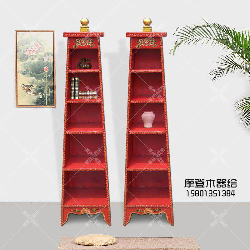 藏式彩绘多宝格置物架书架书柜展示柜储物架中式仿古实木家具定制