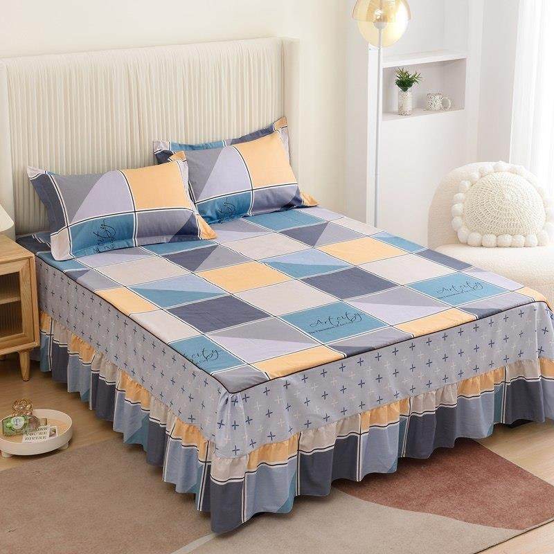 纯棉单件床裙式床罩全棉床盖1.8米1.5m床单裙防滑保护套荷叶边,床上用品,床裙,淘宝优惠券,粉丝福利购,淘宝优惠卷