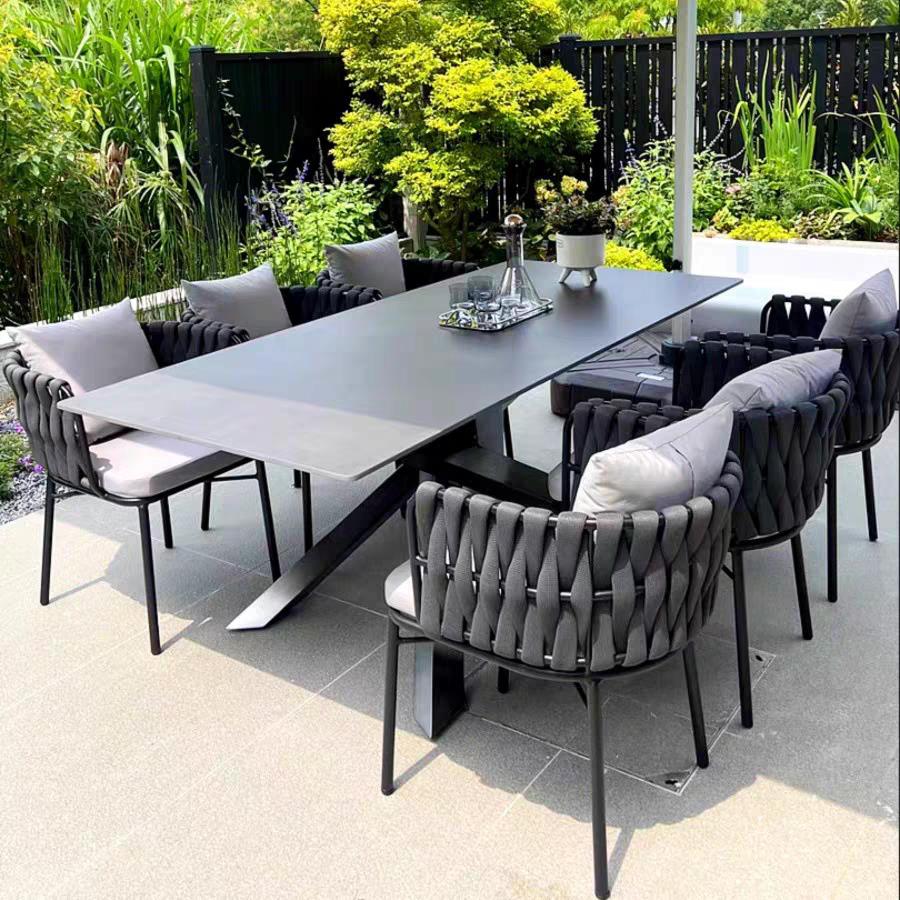 户外桌椅庭院露台伸缩藤编餐桌铝合金外摆防水防晒民宿室外藤椅