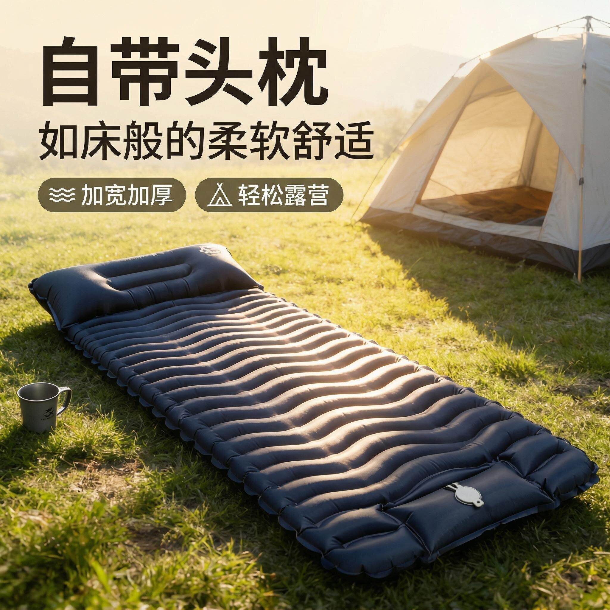 户外充气垫露营自驾游脚踩自动充气床加厚防潮垫带枕头可携式可折
