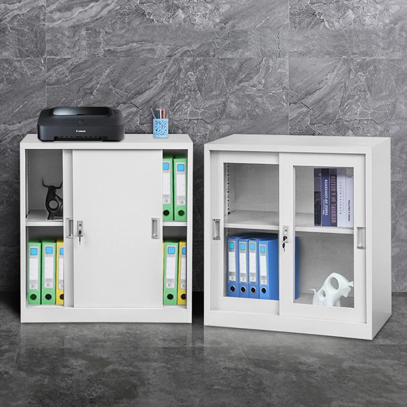 滑动门低柜玻璃滑动门储物柜办公文件柜铁柜信息柜带锁文件柜