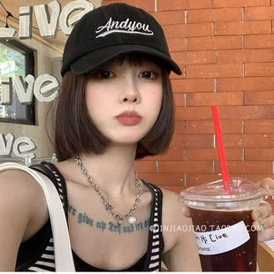 春秋棒球帽子假发一体小头围时尚女短发波波头透气彷真光头显脸小