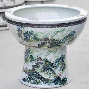 景德镇陶瓷鱼缸落地立柱式客厅大号吸水石盆乌龟缸睡莲碗莲盆庭院