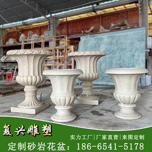定制人造砂岩玻璃钢花盆雕塑欧式花钵楼盘水钵喷泉园林景观装饰
