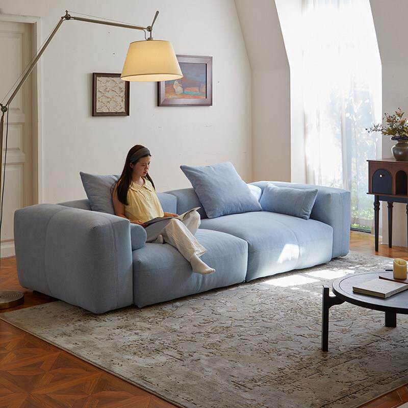政府补贴方屿沙发可移动模块棉麻布艺可拆洗多巴胺蓝色直排小户型