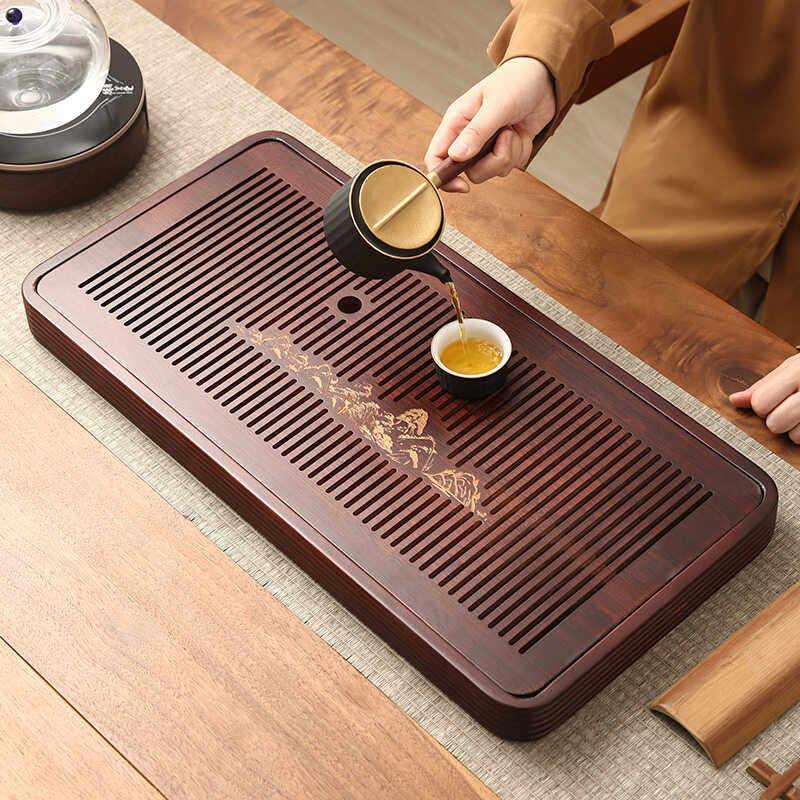 家用山恋茶盘功夫茶具托盘沥水干泡台储排两用简约现代竹制小茶海