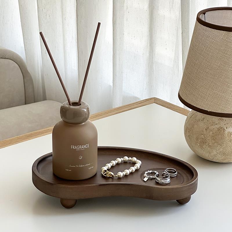 复古实木首饰盘香水置物架香薰托盘玄关钥匙收纳盘家居收纳摆件