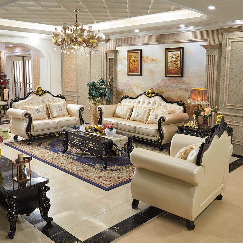 新款欧式真皮沙发123组合客厅小户型奢华整装实木仿古三人皮沙发